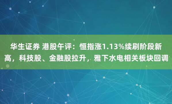 华生证券 港股午评：恒指涨1.13%续刷阶段新高，科技股、金融股拉升，雅下水电相关板块回调