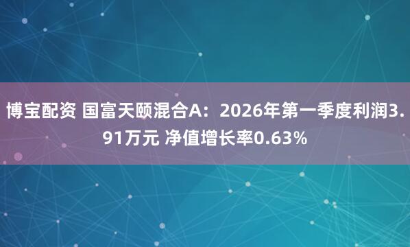 博宝配资 国富天颐混合A：2026年第一季度利润3.91万元 净值增长率0.63%